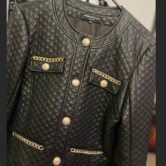 Generation Love- Black Quilted Vegan Leather Blazer - Picture 1 of 2